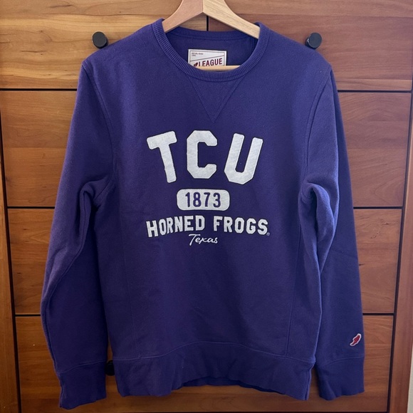 League Tops - League TCU Embroidery Horned Frogs Purple Crewneck Sweatshirt